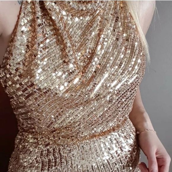 Zara Gold Sequin Halter Mini Dress - Picture 3 of 16